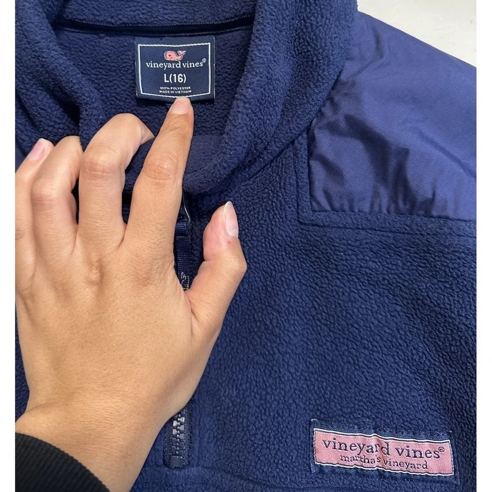 Vineyard Vines Kids Boys Fleece Quarter Zip Sz Large (16) Navy Blue